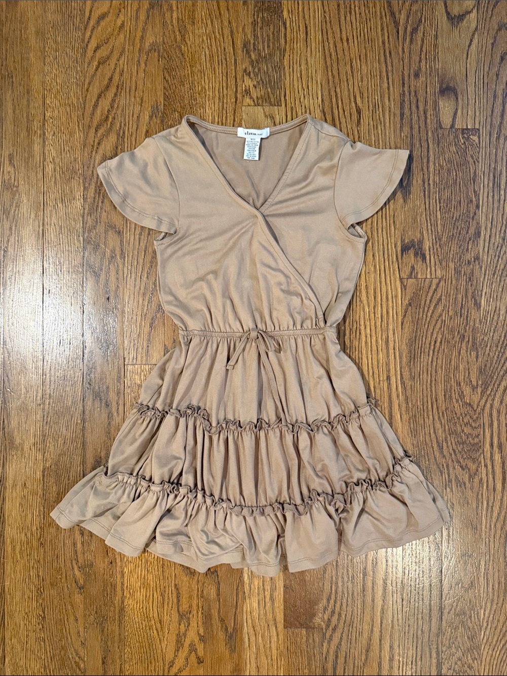 Olivia Sky Tan Tiered Flutter Sleeve Dress